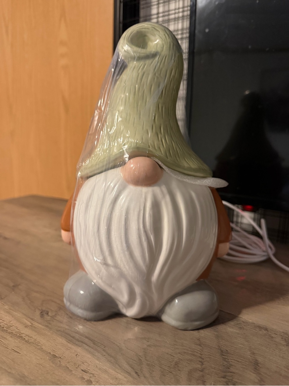 Hobby Lobby Ceramic Gnome Figurine in Sage Green, White, Gray and Tan